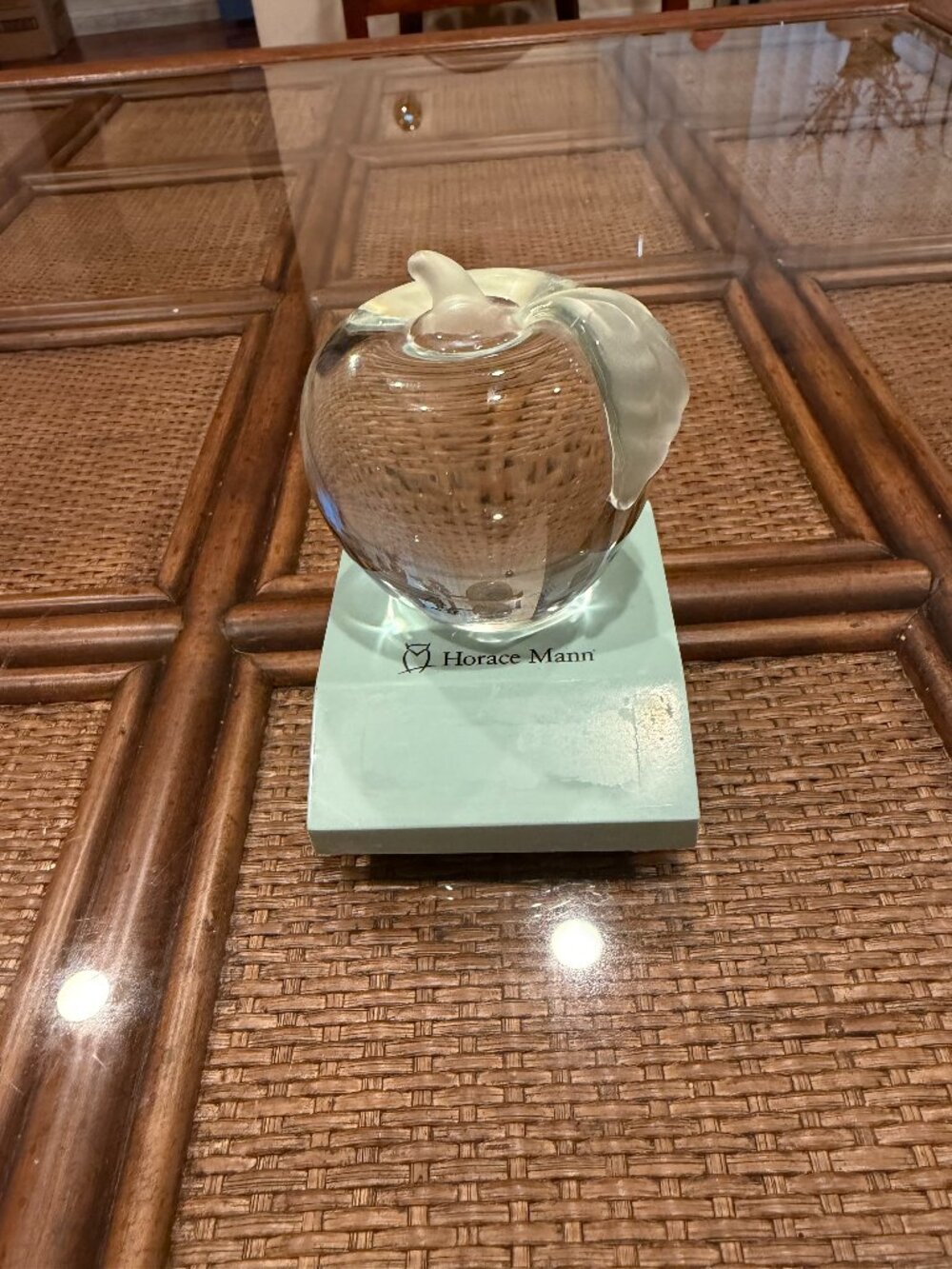 The Vintage Horace Mann Crystal Clear Glass Apple 3"x 3-1/2"